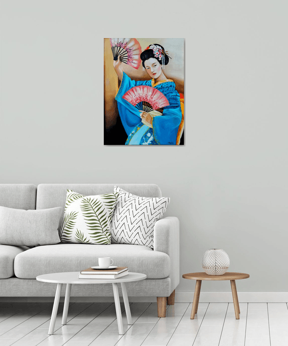 Danza dei ventagli - original painting-Geisha-portrait