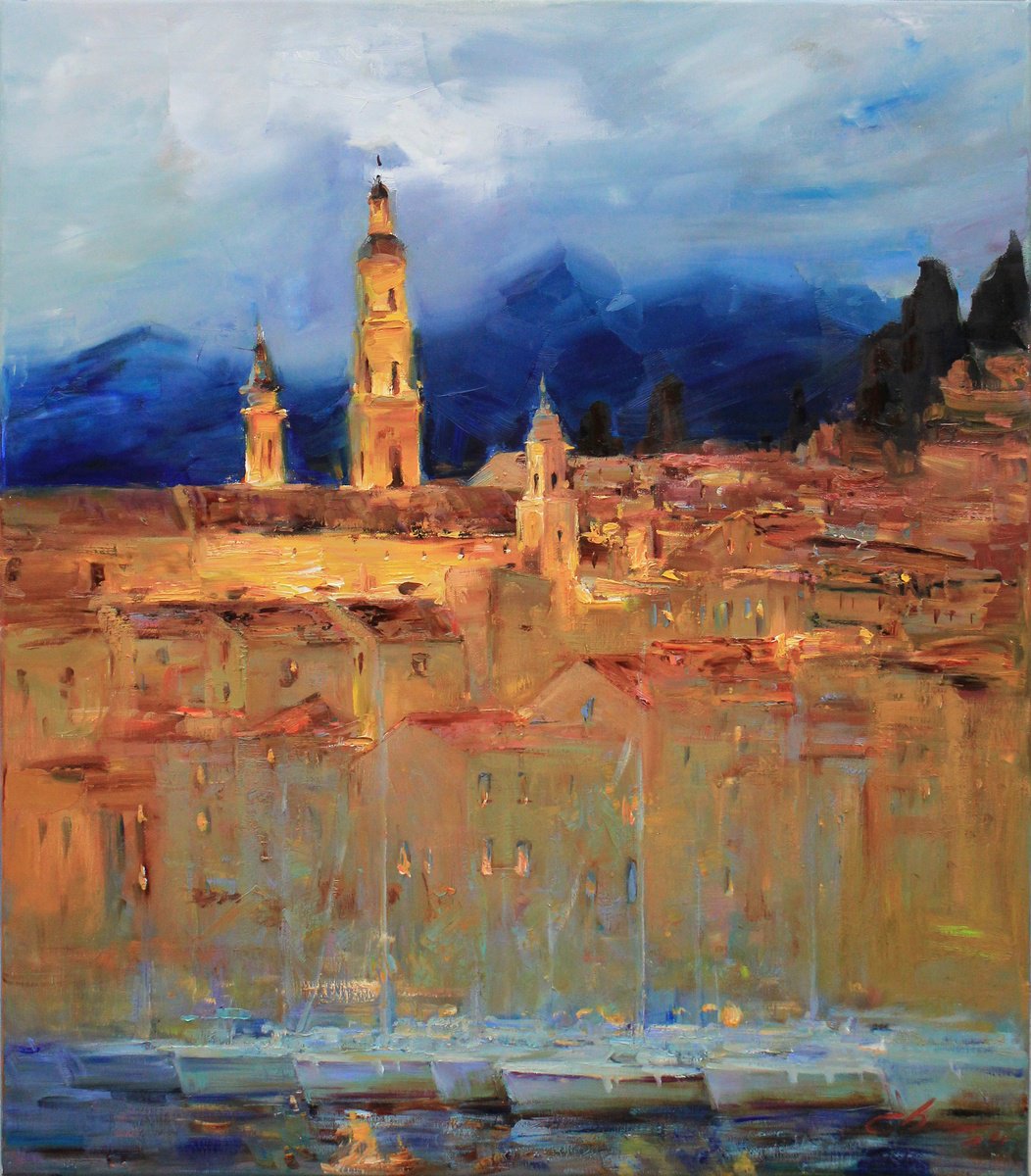 Impressionistic Landscape Oil Painting By Serhii Cherniakovskyi, 28 X 31", The Magic Of Menton, Original Artwork
