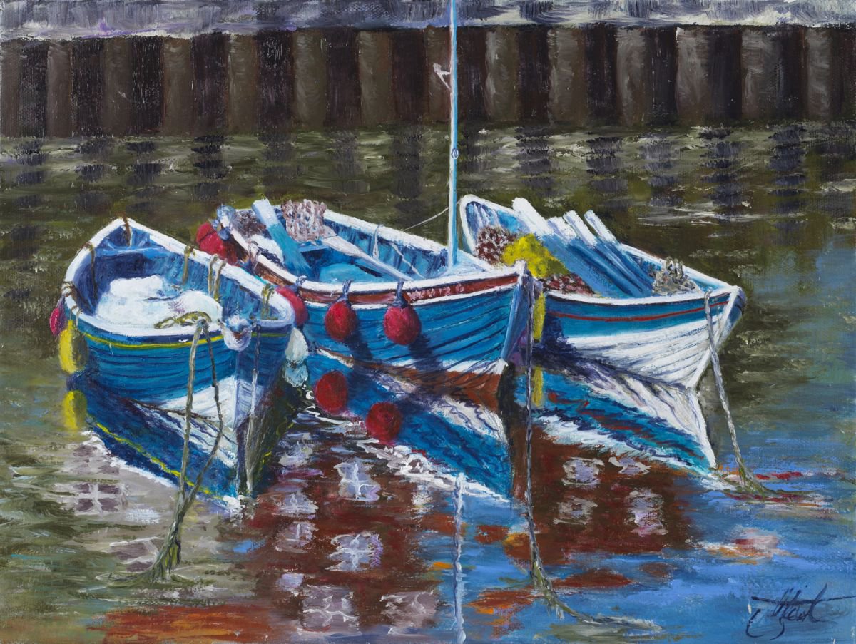 Three boats waiting at Whitby by Christine Gaut
