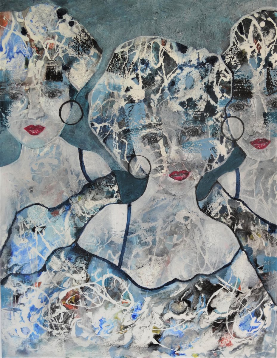 Three women... Large...Contempory and ready to hang by Sylvie Oliveri