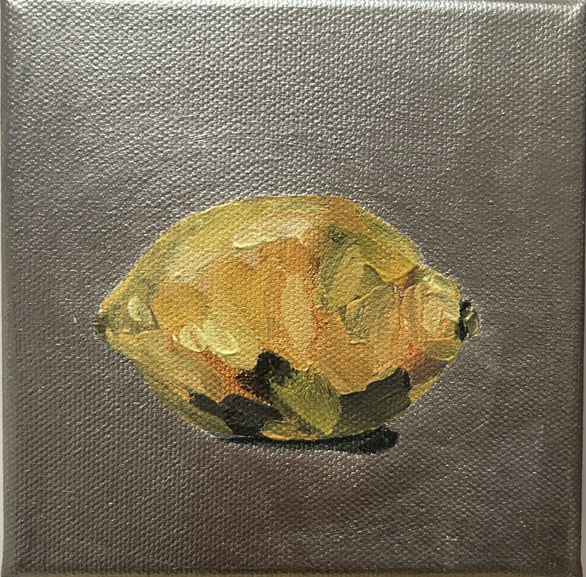 Dinky Lemon On Metallic Silver By Sarah Adams, 5 X 5, Artwork For Sale On Artfinder