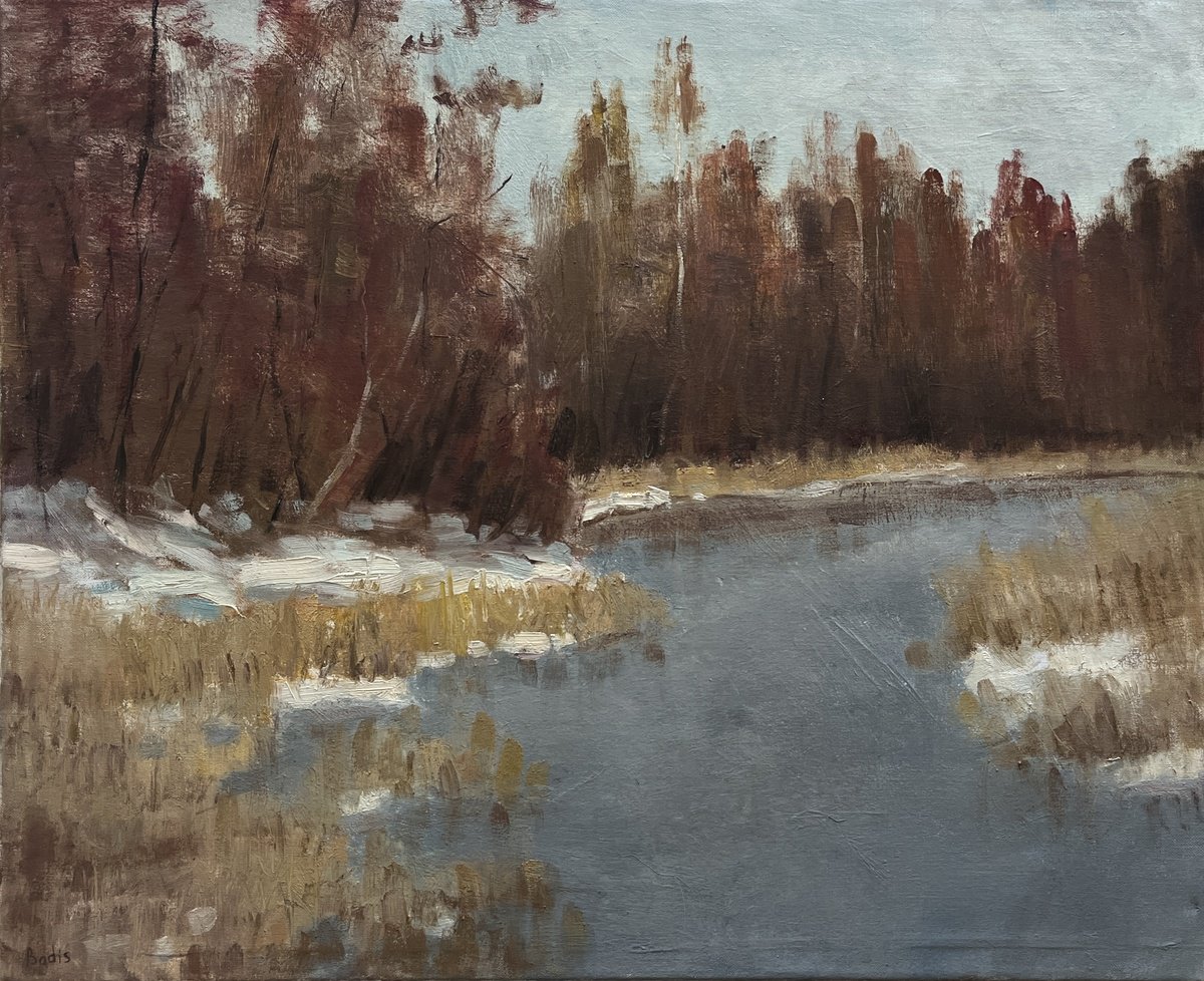 Impressionistic Landscape Oil Painting By Bohdan Dobrivskyi, 22 X 18, Frosty Day, Original Artwork