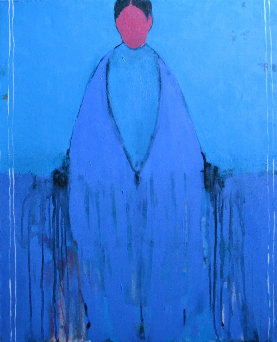 Abstract Portrait Painting By Gela Mikava, 26 X 31, The Alienation Series, Original Artwork