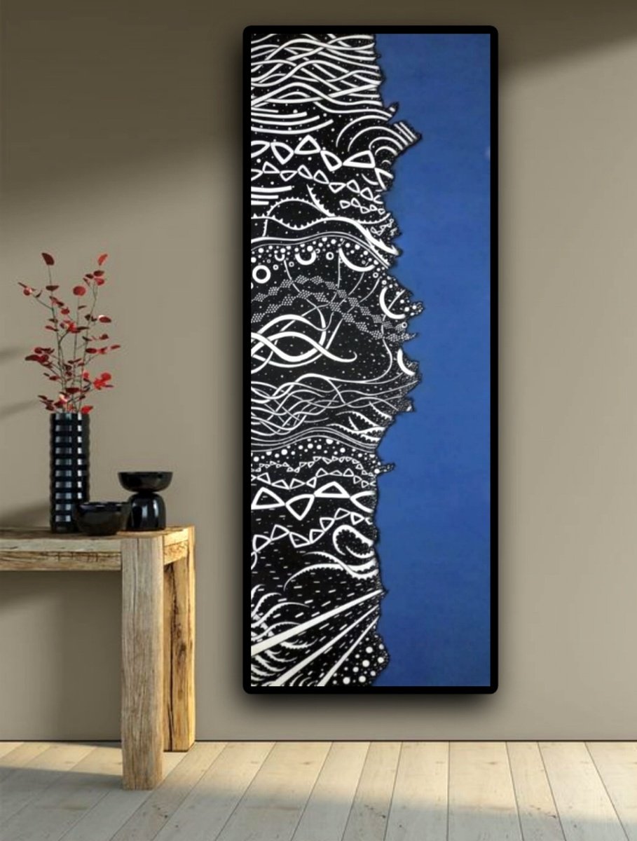 Abstract Acrylic Painting By Riccardo Ticco Capparella, 86 X 33", The Diamond Sea #2 (218X84 Cm), Original Artwork