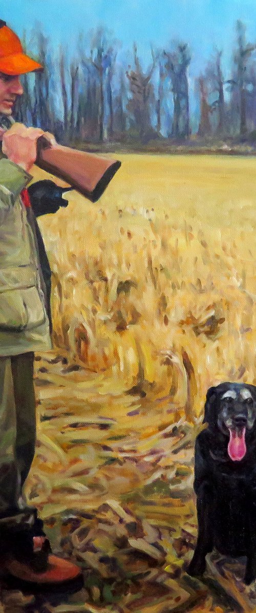 Commission painting of Maddy's Father and dog by QI Debrah