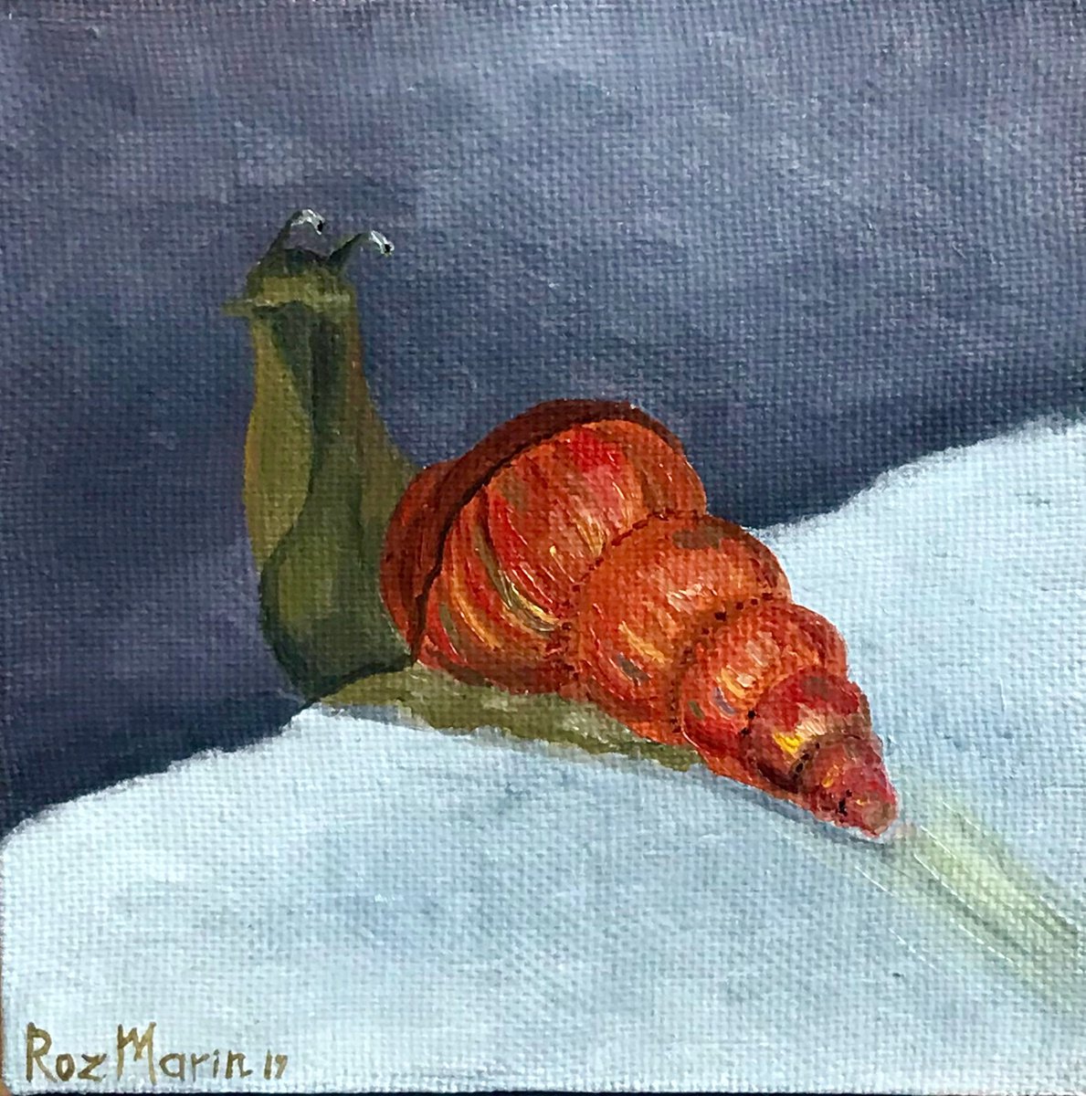 Organic Animal Oil Painting By Marina Deryagina, 8 X 8", Leaving Snail, Original Artwork