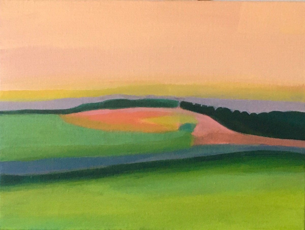 Impressionistic Landscape Acrylic Painting By Chihiro Kinjo, 16 X 12, Early Morning Sun, Original Artwork