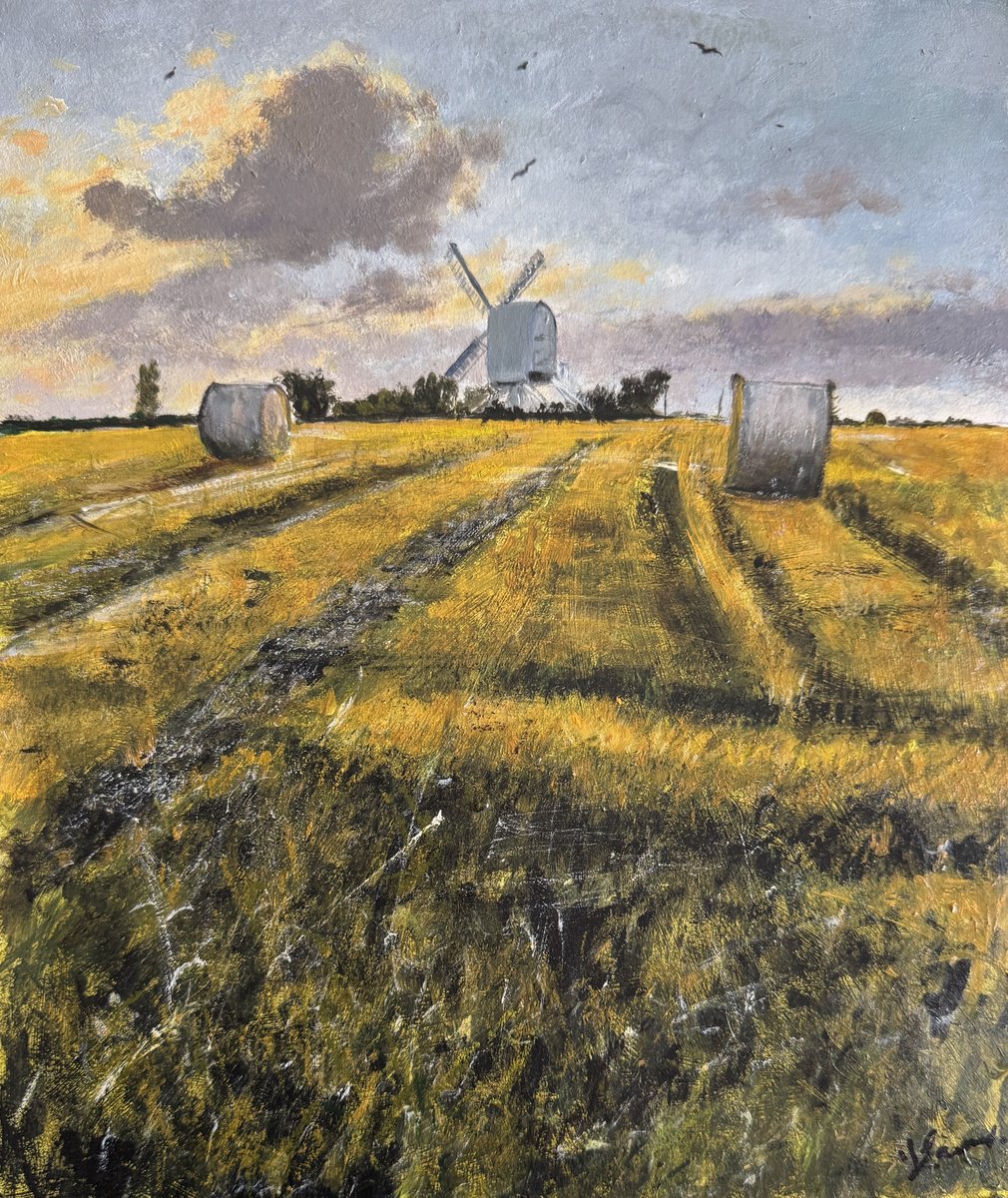 Impressionistic Landscape Oil Painting By Teresa Tanner, 10 X 12", Post Windmill Cornfield, Original Artwork