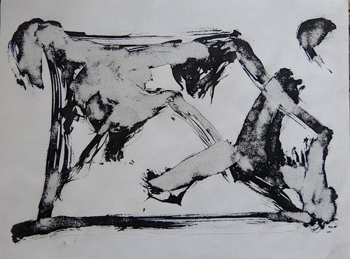 Black and white Abstract Drawing 2, Ink on Paper 24x32 cm by Frederic Belaubre