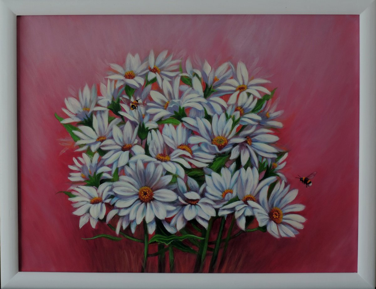 Photorealistic Botanical Acrylic Painting By Laura Cabral, 17 X 13", Margaritas De Banado, Original Artwork