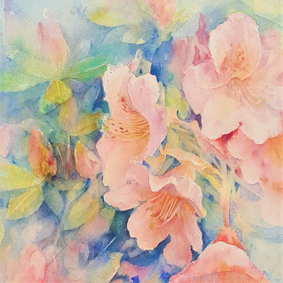 RHODODENDRON. DREAM GARDEN original watercolor 24x24. 2019.021