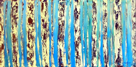 Birch Trees - Blue 48x24