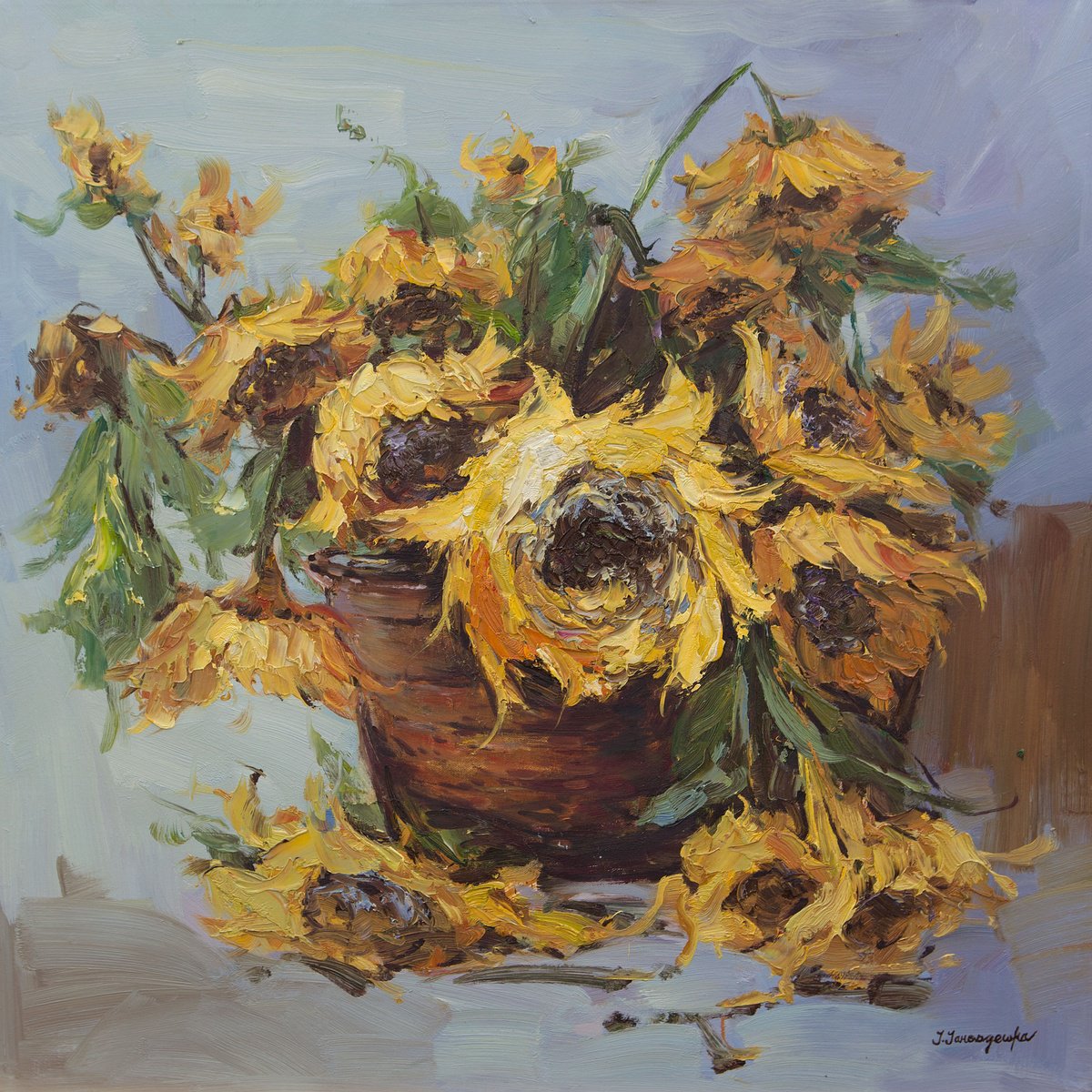 Basket of Sunflowers by Jaroszewska Joanna (or Jarowska)