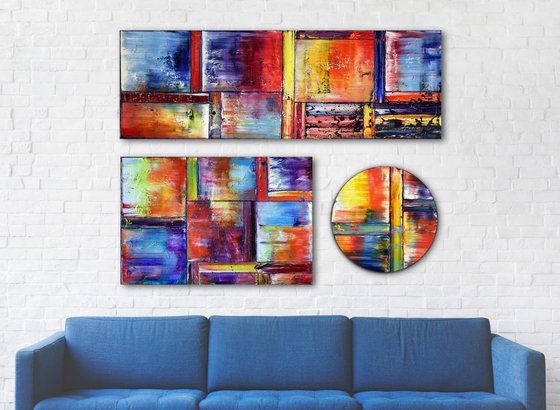 "Meant To Be" - Save $600 As A Series - Original Extra Large PMS Abstract Triptych Oil Paintings On Canvas and Wood - 60" x 44"