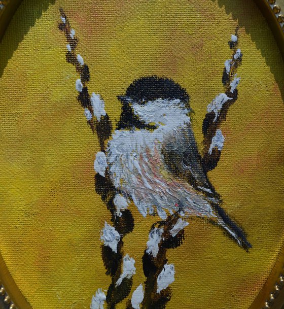 Chickadee Set 23 - Bird # 2 - framed oil on oval 5X7 inch canvas (SOLD)