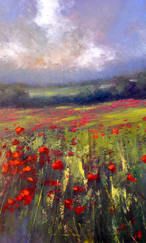 Landscape with poppy field by Elena Lukina