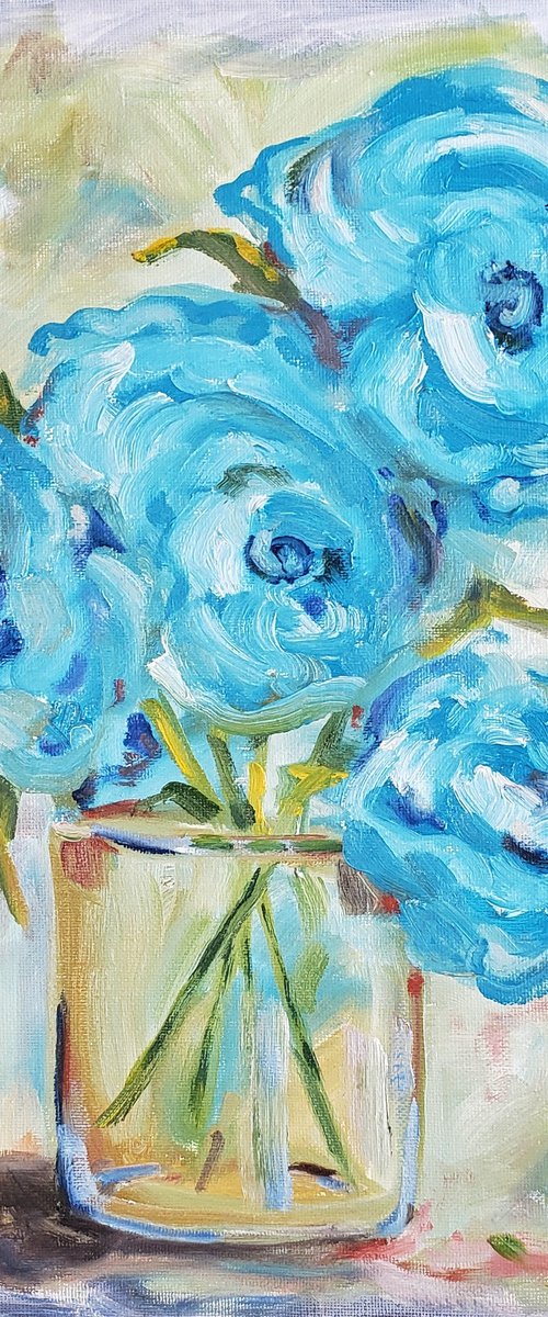 "Kindness" - Flowers - Still Life - Blue by Katrina Case