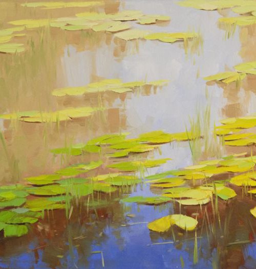 Water lilies  Autumn Palette Original oil Painting Large size Handmade artwork One of a Kind by Vahe Yeremyan