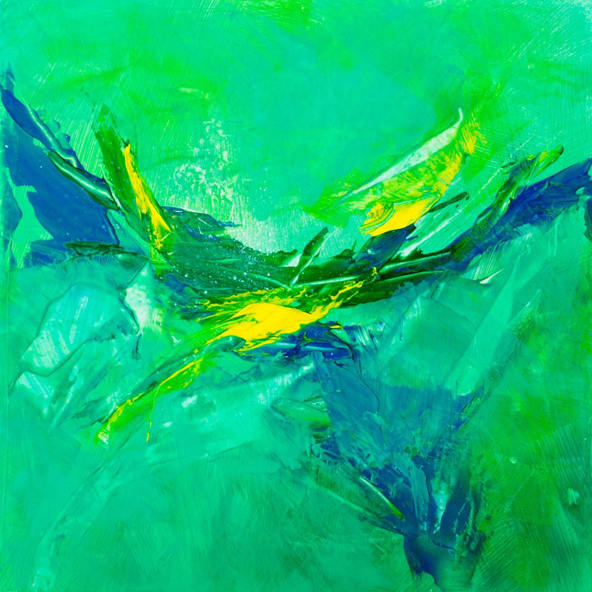 Organic Abstract Oil Painting By Hal Bohner, 8 X 8, Phthalo Green # 3, Original Artwork