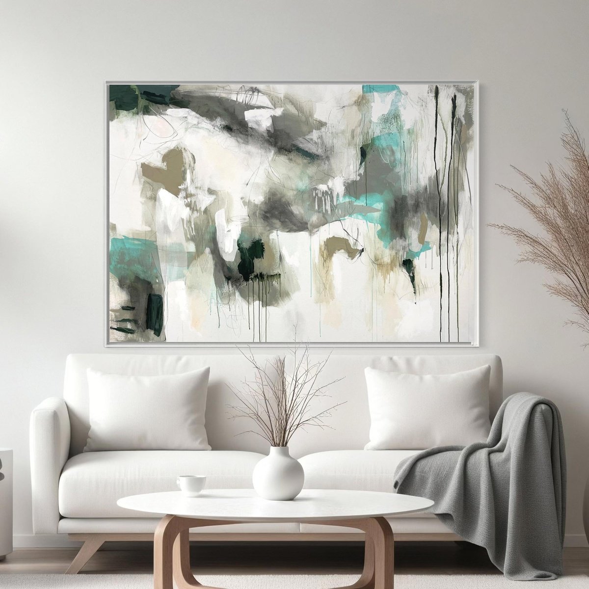 Abstract Acrylic Painting By Cheryl Harrison, 67 X 47, Soft Moss, Original Artwork