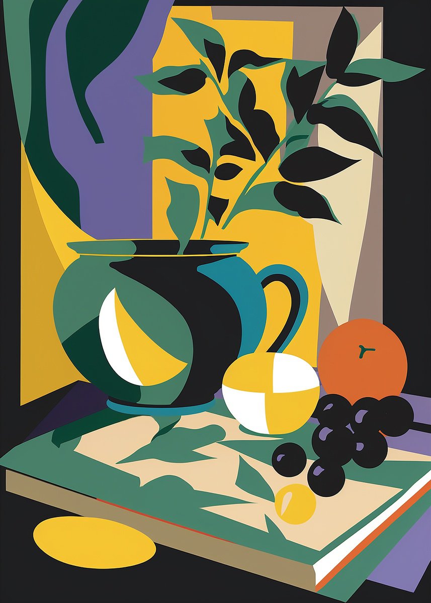 Geometric Still Life Acrylic Painting By Kosta Morr, 12 X 17", Abstract Still-Life 18, Original Artwork