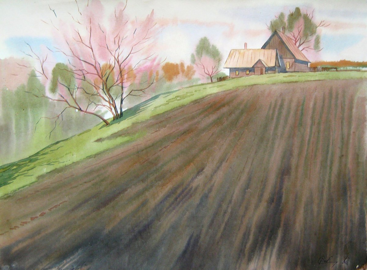 Impressionistic Landscape Watercolour By Valeriy Savenets-1, 16 X 12", April, Original Artwork