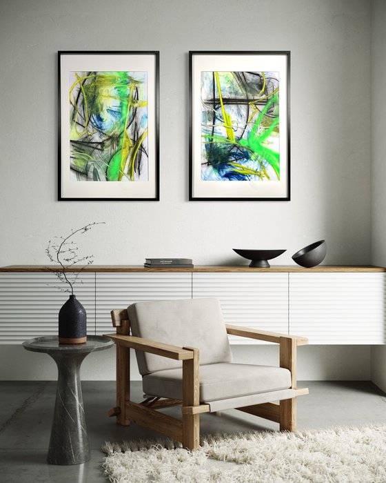 Framed abstract paintings