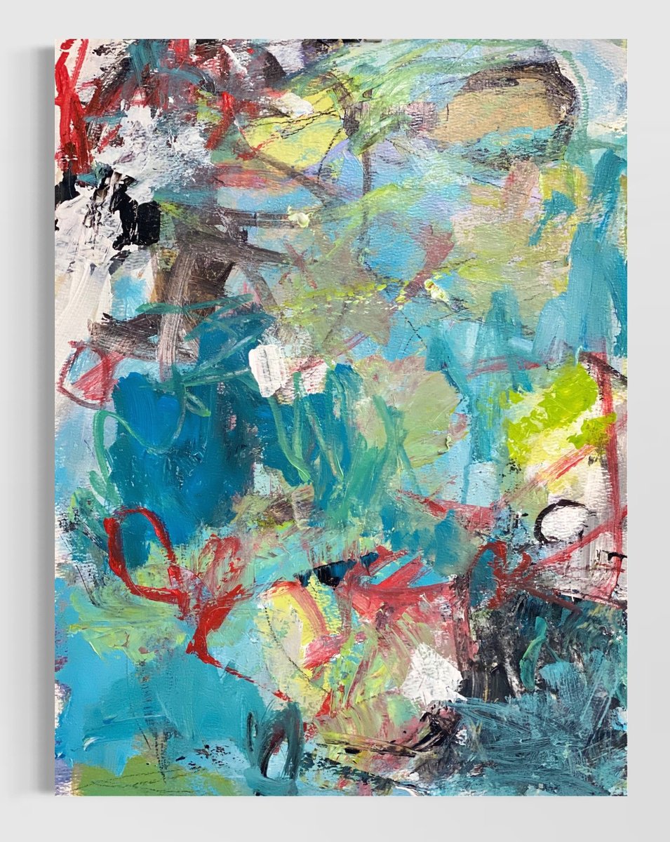 Organic Abstract Acrylic Painting By Kat Crosby, 12 X 16", Mucking It Up, Original Artwork