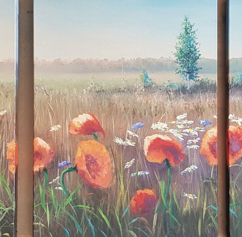 Poppies - Triptych by Vladimir Jarmolo