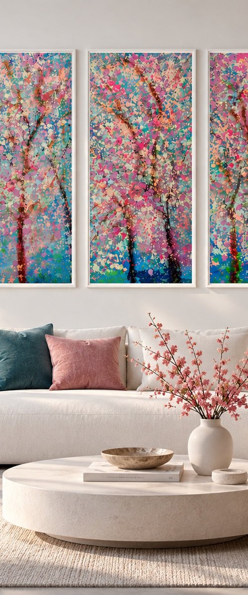 Japanese Blossoms - Triptych by Lina Verano