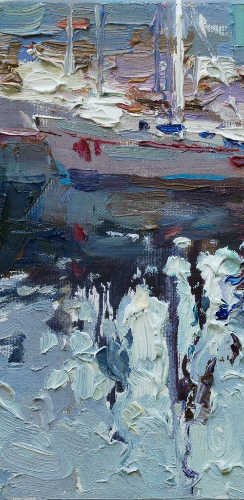 Sailing yachts  Original seascape painting by Anastasiia Valiulina