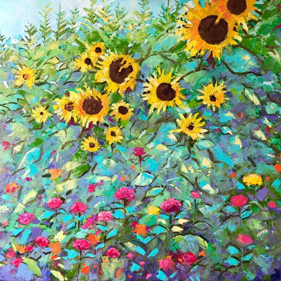 Abstract garden sunflowers