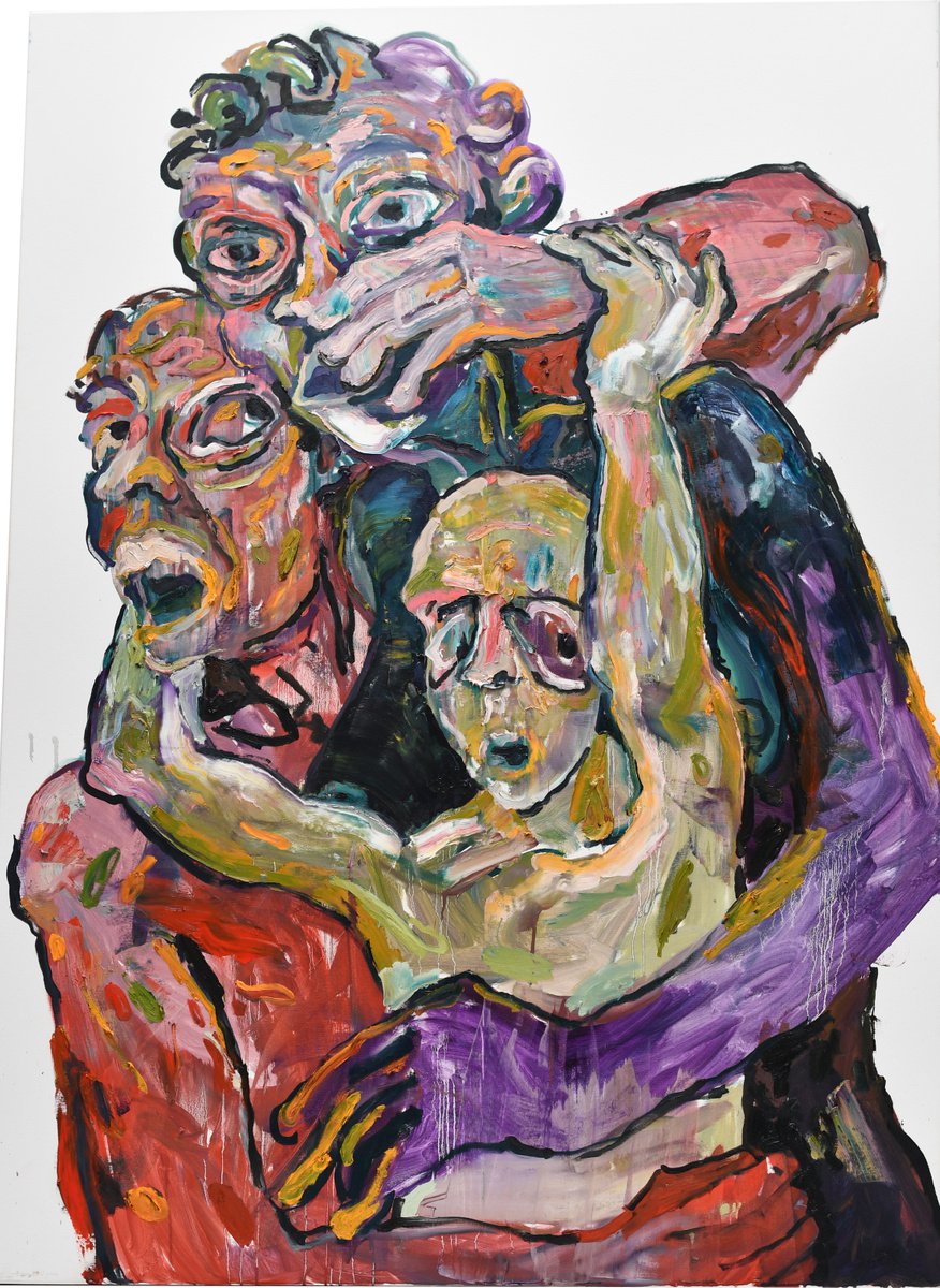 Expressive Portrait Oil Painting By Dominic Virtosu, 59 X 81, Family, Original Artwork