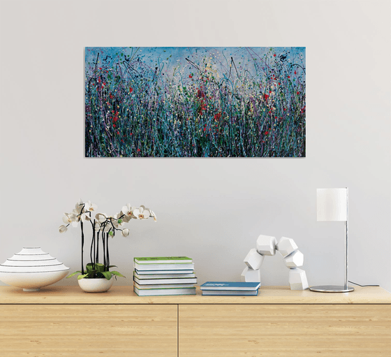 Tall Grass Against the Sky  II  Abstract Meadow Painting  32" X 16" X 1.5"