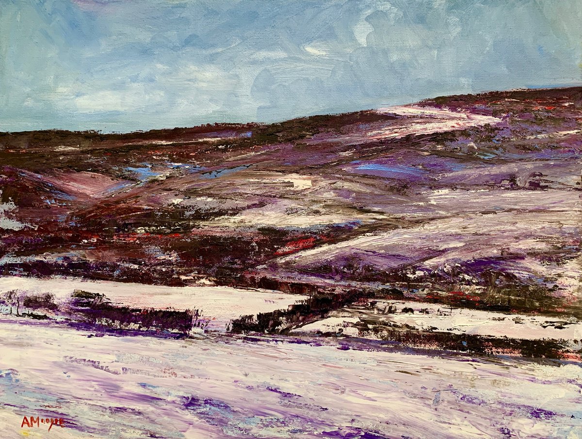 Impressionistic Landscape Oil Painting By Andrew Moodie, 16 X 12, Winter Valley, Original Artwork