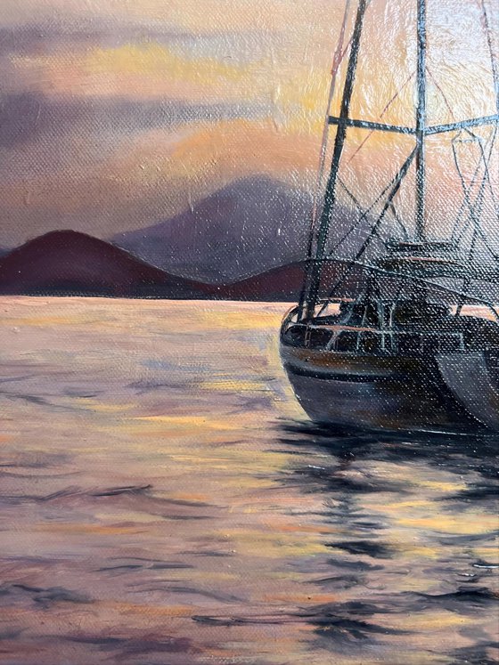 "Peace" - sailboat at sunset seascape