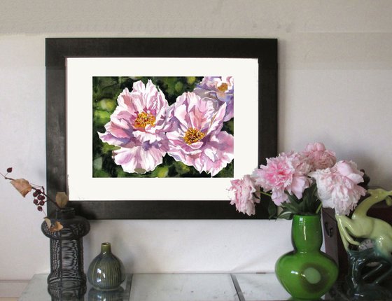 double peonies watercolor floral