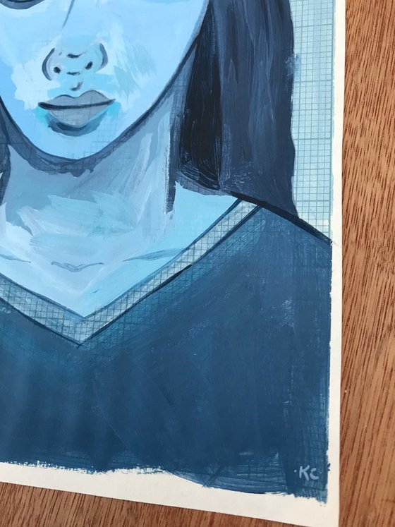 Blue Portrait on Graph Paper