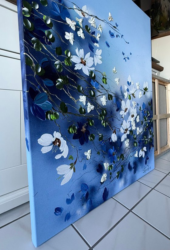 Pearl Roses in Blue Silence