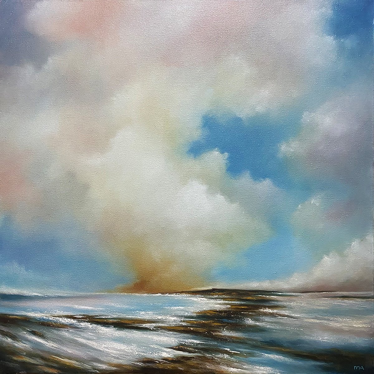 Abstract Landscape Oil Painting By Mullo Art, 26 X 26", Beyond Boundaries, Original Artwork