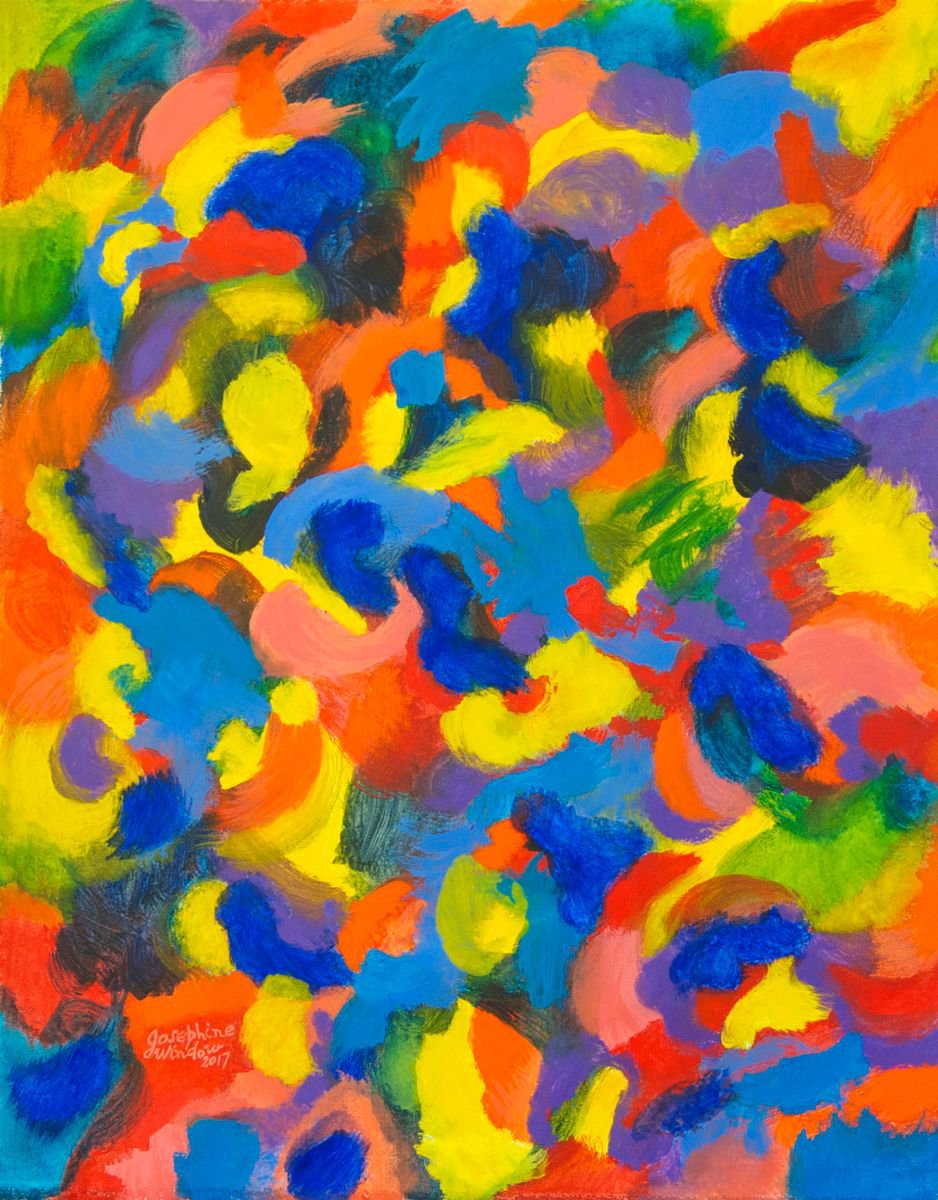 Expressive Abstract Acrylic Painting By Josephine Window, 23 X 29", Bright Confident Woman Dances, Original Artwork