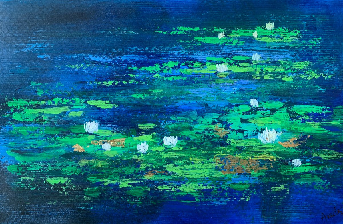 Abstract Water lily pond -3 ! A4 Painting on paper by Amita Dand