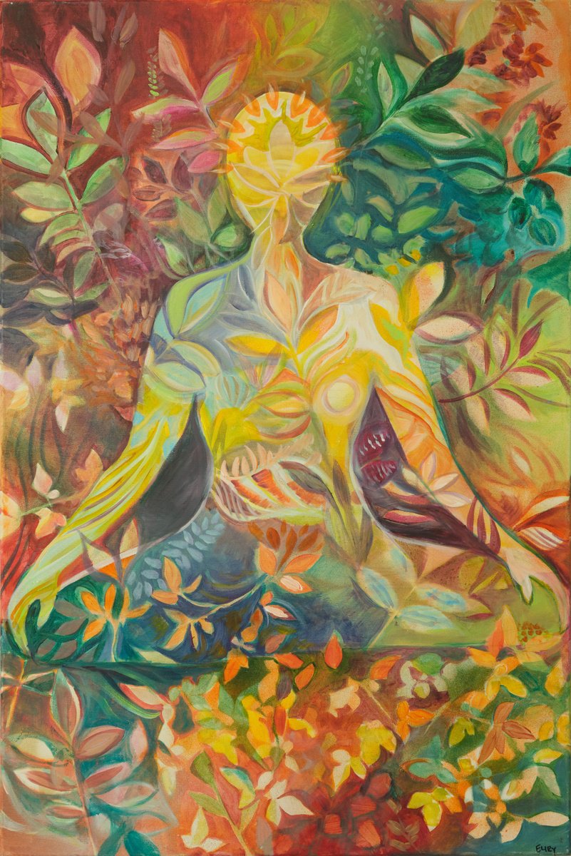 Abstract Botanical Acrylic Painting By Eliry Arts, 24 X 36, Healing Power Of Nature, Original Artwork