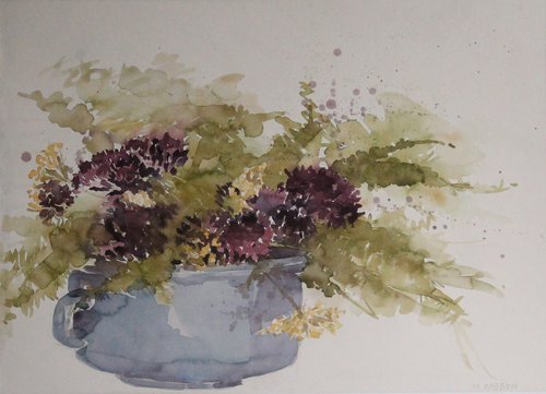 Lilacs and green foliage by Monique Robben