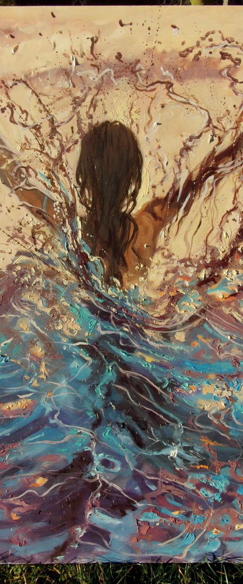 " THIS IS YOUR TIME " 100X70CM SEA original painting palette knife GIFT MODERN URBAN ART OFFICE ART DECOR HOME DECOR GIFT IDEA by Monika Luniak