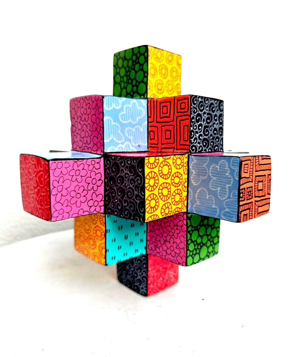 Geometric Abstract Sculpture By Vio Valova, 8 X 8", Cubic, Original Artwork