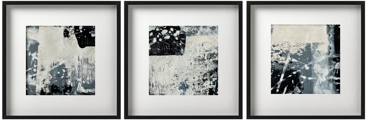 Abstract No. 15720 16-18 black & white -set of 3 by Anita Kaufmann