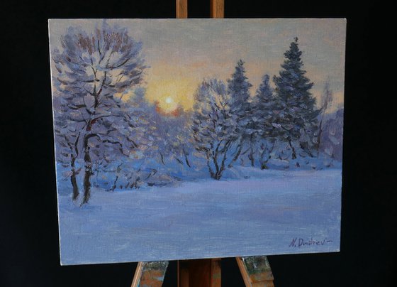 Cold Sunlight - original winter landscape, painting