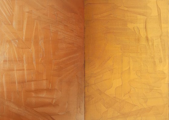 Gentle touch- diptych golden and bronze abstract