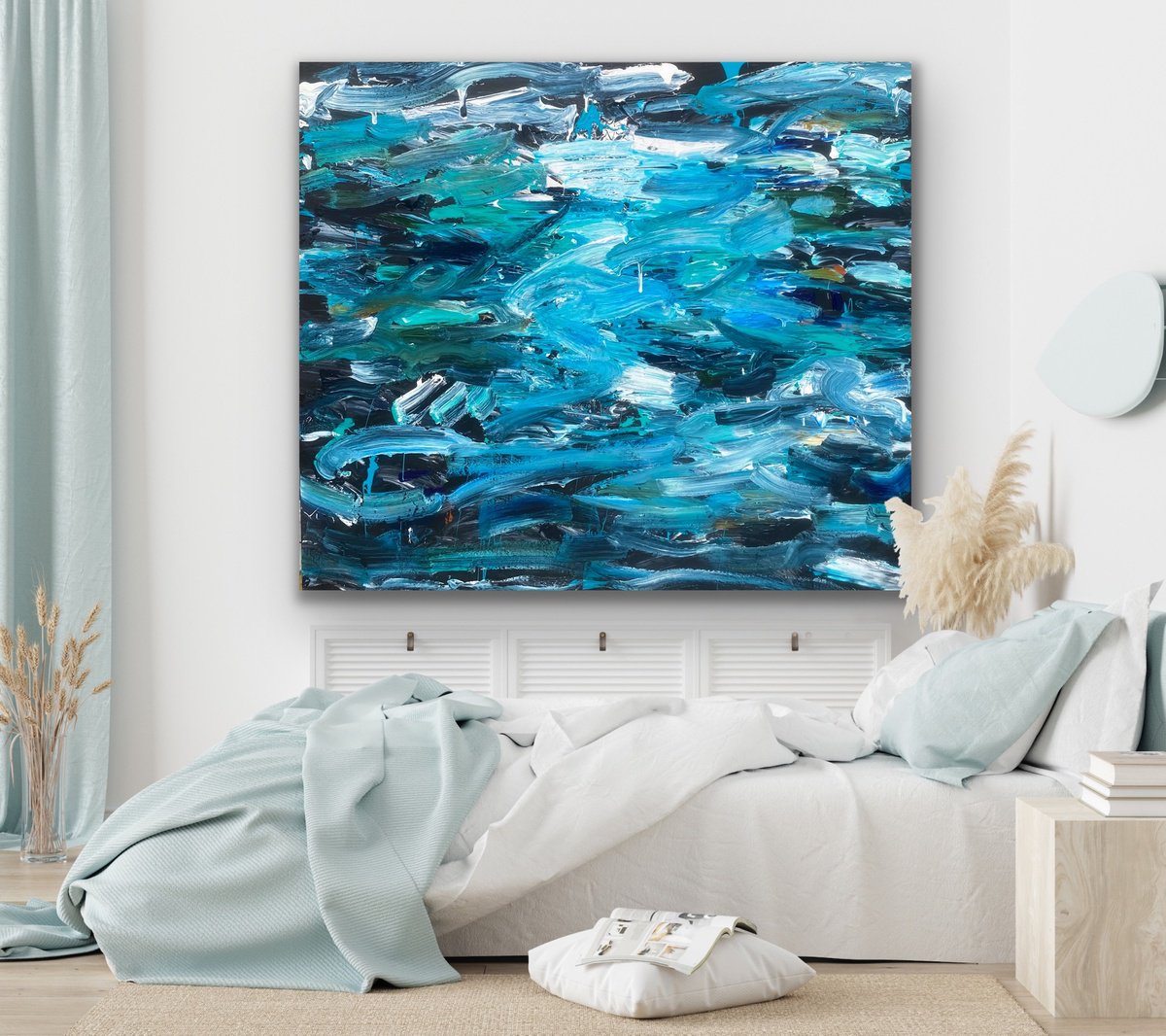 Abstract Landscape Acrylic Painting By Annette Spinks, 63 X 55, Ocean Tuesday, Original Artwork